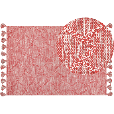 Beliani Cotton Red Area Rug 160 x 230 cm - Area Rug Beliani Cotton Red Area Rug 160 x 230 cm - Area Rug
