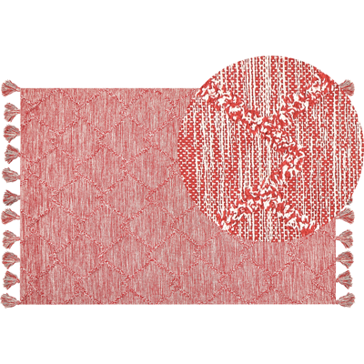 Beliani Cotton Area Rug - Red Geometric 140x200cm - Area Rug Beliani Cotton Area Rug - Red Geometric 140x200cm - Area Rug