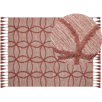 Beliani Cotton Area Rug 160 x 230 cm Red Geometric Pattern - Area Rug Beliani Cotton Area Rug 160 x 230 cm Red Geometric Pattern - Area Rug