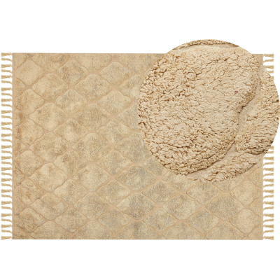 Beliani Beige Cotton Area Rug - Geometric Pattern, Hand Tufted, 140x200cm Beliani Beige Cotton Area Rug - Geometric Pattern, Hand Tufted, 140x200cm