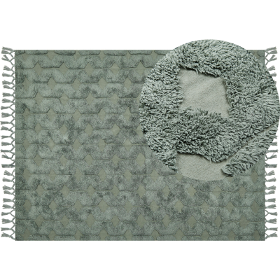 Beliani Cotton Area Rug - 160x230cm Green Geometric Pattern Beliani Cotton Area Rug - 160x230cm Green Geometric Pattern