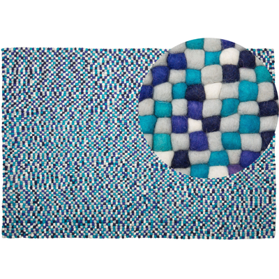 Beliani Blue Wool Felt Ball Area Rug - Area Rug Beliani Blue Wool Felt Ball Area Rug - Area Rug