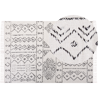Beliani Wool Area Rug Off-White and Black Aztec Pattern - Area Rug Beliani Wool Area Rug Off-White and Black Aztec Pattern - Area Rug