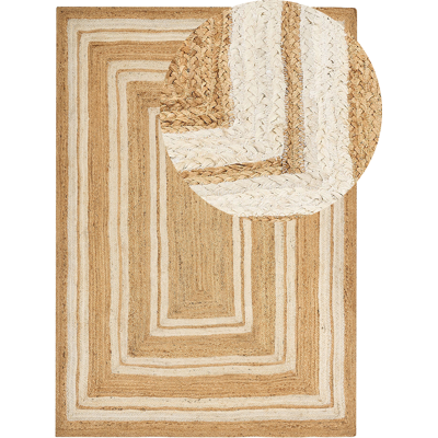 Beliani Beige Jute Area Rug - Geometric Pattern - 160x230cm Beliani Beige Jute Area Rug - Geometric Pattern - 160x230cm
