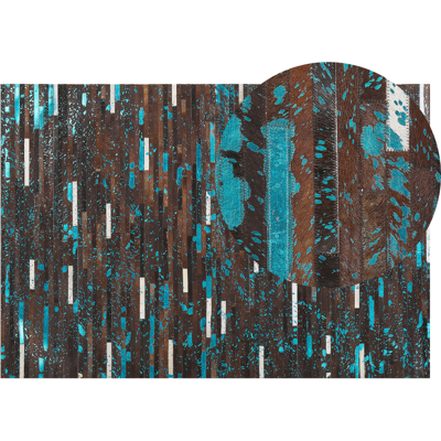 Beliani Cowhide Area Rug - Brown and Blue Patchwork 140x200cm Beliani Cowhide Area Rug - Brown and Blue Patchwork 140x200cm