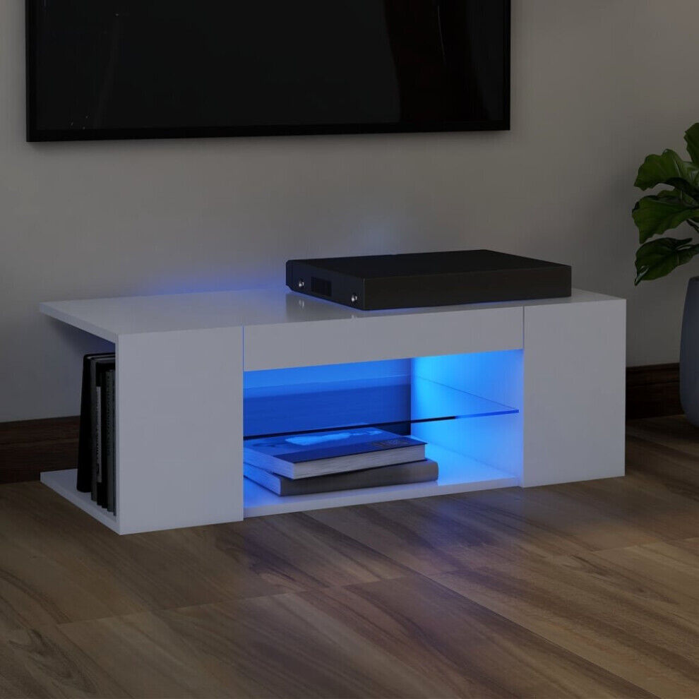 vidaXL TV Cabinet with LED Lights White Hifi Stand Desk Living Room Furniture