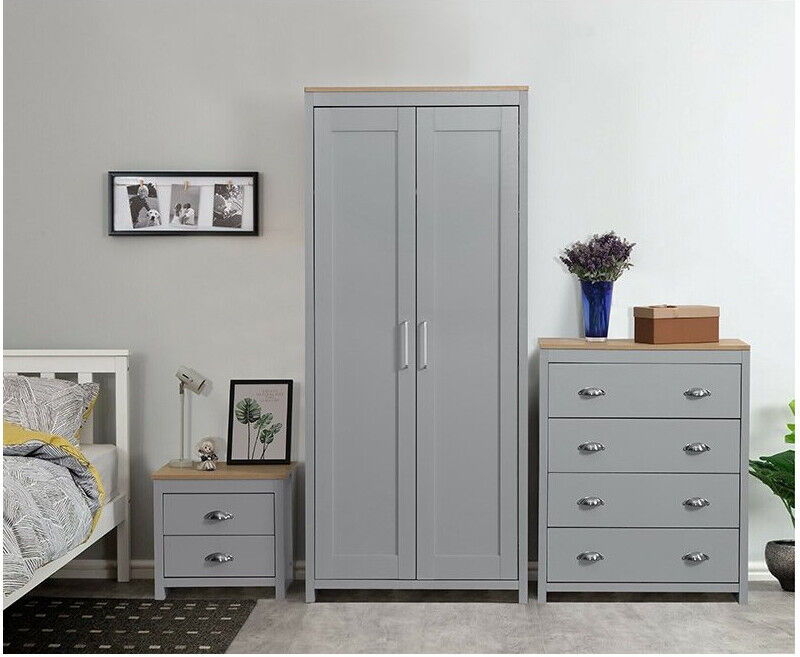 Comfy Living (Grey, Chest of Drawers Only) Bedroom Furniture Trio Set Grey White