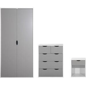 Timber Art Design UK 3 Piece Bedroom Furniture Set Wardrobe 3+2 Chest Drawers Bedside White & Grey Timber Art Design UK 3 Piece Bedroom Furniture Set Wardrobe 3+2 Chest Drawers Bedside White & Grey