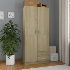 vidaXL Wardrobe with 2 Drawers Sonoma Oak Chipboard Clothing Cabinet Organiser vidaXL Wardrobe with 2 Drawers Sonoma Oak Chipboard Clothing Cabinet Organiser