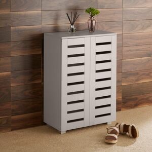 (Grey) Home Source Oslo 2 Door Slatted Shoe Cabinet Storage Unit (Grey) Home Source Oslo 2 Door Slatted Shoe Cabinet Storage Unit