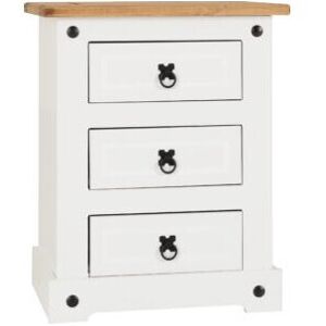 Seconique Corona 3 Drawer Bedside Chest Of Drawers White/Distressed Waxed Pine Seconique Corona 3 Drawer Bedside Chest Of Drawers White/Distressed Waxed Pine