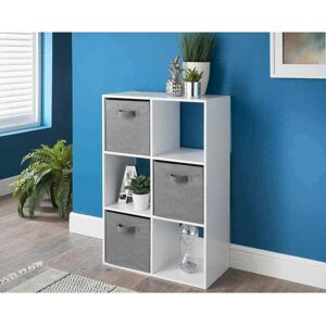 Spot On Dealz 6 Cubes 3 Baskets Storage Bookcase White & Grey Unit G-0333 Spot On Dealz 6 Cubes 3 Baskets Storage Bookcase White & Grey Unit G-0333