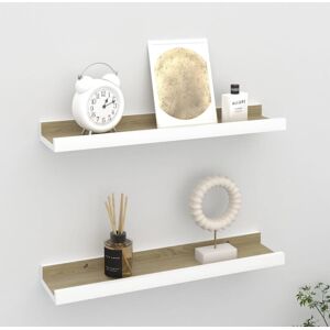 vidaXL 2x Wall Shelves White and Sonoma Oak 40x9x3 cm Hanging Display Racks vidaXL 2x Wall Shelves White and Sonoma Oak 40x9x3 cm Hanging Display Racks