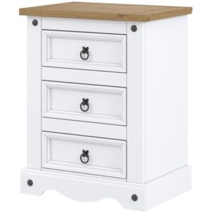 Home Source Corona White 3-Drawer Bedside Cabinet - Solid Pine with Brass Handles, White Wax Home Source Corona White 3-Drawer Bedside Cabinet - Solid Pine with Brass Handles, White Wax