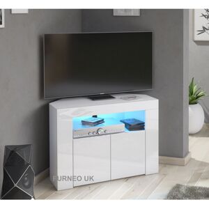 Furneo (Blue LED Lights ) White Corner TV Stand Cabinet Gloss & Matt Unit Clifton07 LED Furneo (Blue LED Lights ) White Corner TV Stand Cabinet Gloss & Matt Unit Clifton07 LED