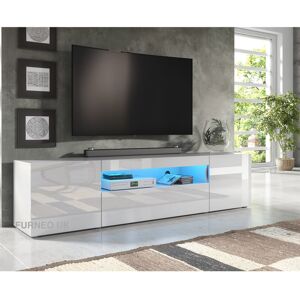 Furneo (No LED Lights ) White 200cm TV Stand Long Unit Cabinet Matt & Gloss Clifton08 L Furneo (No LED Lights ) White 200cm TV Stand Long Unit Cabinet Matt & Gloss Clifton08 L