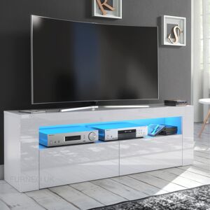 Furneo (RGB (multicoloured) LED Lights) White TV Stand 145cm Unit Cabinet Matt & High G Furneo (RGB (multicoloured) LED Lights) White TV Stand 145cm Unit Cabinet Matt & High G