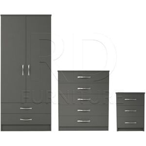 RD Furniture Ready assembled 3 Pcs Classic 2 Door 2 Drawer Wardrobe, Chest and Bedside Set Gr RD Furniture Ready assembled 3 Pcs Classic 2 Door 2 Drawer Wardrobe, Chest and Bedside Set Gr