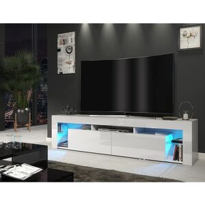 Furneo (RGB (multicoloured) LED Lights) White TV Stand 200cm Cabinet Unit Gloss & Matt Furneo (RGB (multicoloured) LED Lights) White TV Stand 200cm Cabinet Unit Gloss & Matt
