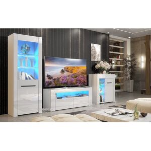 Furneo (RGB (multicoloured) LED Lights) Gloss & Matt White Living Room Set TV Stand Sid Furneo (RGB (multicoloured) LED Lights) Gloss & Matt White Living Room Set TV Stand Sid