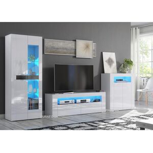Furneo (RGB (multicoloured) LED Lights) Gloss & Matt White Living Room Set TV Stand Sid Furneo (RGB (multicoloured) LED Lights) Gloss & Matt White Living Room Set TV Stand Sid