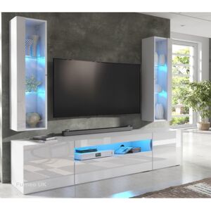 Furneo (RGB (multicoloured) LED Lights) Gloss & Matt White Living Room Set TV Stand Dis Furneo (RGB (multicoloured) LED Lights) Gloss & Matt White Living Room Set TV Stand Dis