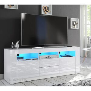 Furneo (No LED Lights) White TV Stand 160cm Unit Cabinet Gloss & Matt Clifton18 LED Li Furneo (No LED Lights) White TV Stand 160cm Unit Cabinet Gloss & Matt Clifton18 LED Li
