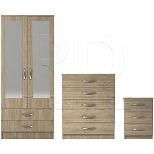 RD Furniture Ready assembled 3 Pcs Classic 2 Door 2 Drawer Mirrored Wardrobe, Chest And Bedsi RD Furniture Ready assembled 3 Pcs Classic 2 Door 2 Drawer Mirrored Wardrobe, Chest And Bedsi