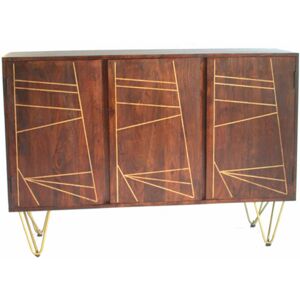 Home Source Wooden Dark Walnut 3 Door Sideboard Living Room Storage Gold Metal Inlays Legs Home Source Wooden Dark Walnut 3 Door Sideboard Living Room Storage Gold Metal Inlays Legs