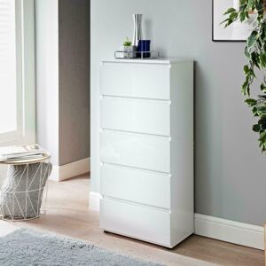 Spot On Dealz High Gloss White 5 Chest of Drawer Tall Cabinet Handle less G-0439 Spot On Dealz High Gloss White 5 Chest of Drawer Tall Cabinet Handle less G-0439