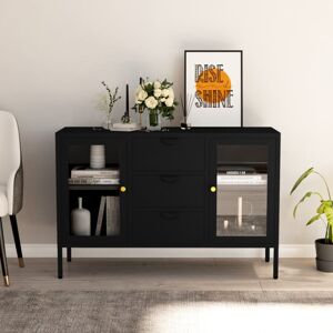 vidaXL Sideboard Black Steel & Tempered Glass 105x35x70 cm with 2 Adjustable She vidaXL Sideboard Black Steel & Tempered Glass 105x35x70 cm with 2 Adjustable She