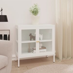 vidaXL Sideboard White Steel and Glass Highboard Side Book Storage Cabinet vidaXL Sideboard White Steel and Glass Highboard Side Book Storage Cabinet