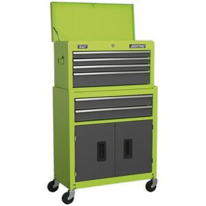 Loops 615 x 295 x 705mm GREEN 6 Drawer Topchest & Rollcab Combination Tool Chest Unit Loops 615 x 295 x 705mm GREEN 6 Drawer Topchest & Rollcab Combination Tool Chest Unit