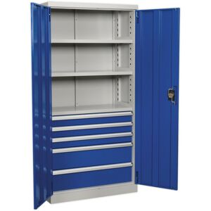 Loops 1800mm Double Door Industrial Cabinet - 5 Drawers & 3 Shelves - 3 Point Lock Loops 1800mm Double Door Industrial Cabinet - 5 Drawers & 3 Shelves - 3 Point Lock
