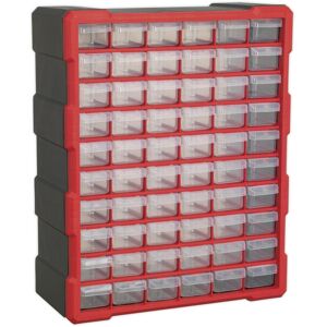 Loops 380 x 160 x 475mm 60 Drawer Parts Cabinet - RED - Wall Mounted / Standing Box Loops 380 x 160 x 475mm 60 Drawer Parts Cabinet - RED - Wall Mounted / Standing Box