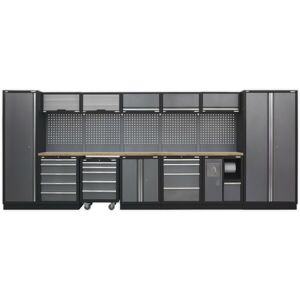Loops All-in-One 4.9m Garage Storage System - Modular Units - Pressed Wood Worktop Loops All-in-One 4.9m Garage Storage System - Modular Units - Pressed Wood Worktop