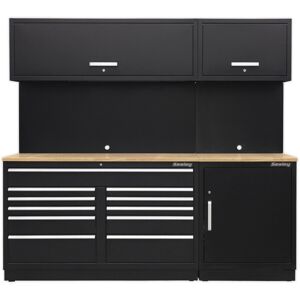 Loops All-in-One 2.3m Garage Storage System - Modular Units - Oak Wood Worktop Loops All-in-One 2.3m Garage Storage System - Modular Units - Oak Wood Worktop