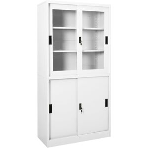 vidaXL Office Cabinet with Sliding Door White Steel Filing Storage Cabinet vidaXL Office Cabinet with Sliding Door White Steel Filing Storage Cabinet