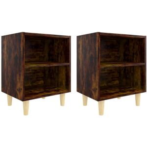 (smoked oak, 2) vidaXL 1/2x Bed Cabinet with Solid Wood Legs 40x30x50 cm Stand M (smoked oak, 2) vidaXL 1/2x Bed Cabinet with Solid Wood Legs 40x30x50 cm Stand M