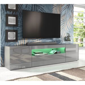 Furneo (RGB (multicoloured) LED Lights) Grey 200cm TV Stand Long Unit Cabinet Matt & Gl Furneo (RGB (multicoloured) LED Lights) Grey 200cm TV Stand Long Unit Cabinet Matt & Gl