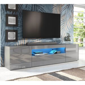 Furneo (Blue LED Lights) Grey 200cm TV Stand Long Unit Cabinet Matt & Gloss Clifton08G Furneo (Blue LED Lights) Grey 200cm TV Stand Long Unit Cabinet Matt & Gloss Clifton08G