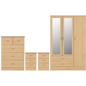 Seconique Nevada 4 Piece Sonoma Oak Bedroom Set - 3 Door 2 Drawer Mirrored Wardrobe, 5 Dra Seconique Nevada 4 Piece Sonoma Oak Bedroom Set - 3 Door 2 Drawer Mirrored Wardrobe, 5 Dra