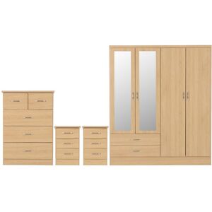 Seconique Nevada 4 Piece Sonoma Oak Bedroom Set - 4 Door 2 Drawer Mirrored Wardrobe, 5 Dra Seconique Nevada 4 Piece Sonoma Oak Bedroom Set - 4 Door 2 Drawer Mirrored Wardrobe, 5 Dra
