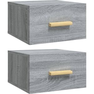 vidaXL 2x Wall-mounted Bedside Cabinets Grey Sonoma Floating Bedside Unit vidaXL 2x Wall-mounted Bedside Cabinets Grey Sonoma Floating Bedside Unit