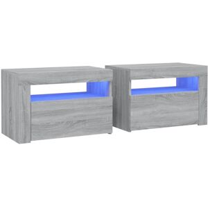 vidaXL 2x Bedside Cabinets with LEDs Grey Sonoma LED Side Cabinet End Table vidaXL 2x Bedside Cabinets with LEDs Grey Sonoma LED Side Cabinet End Table