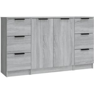 (Grey sonoma) vidaXL 3x Sideboards Engineered Wood Cabinet Home Organiser Multi (Grey sonoma) vidaXL 3x Sideboards Engineered Wood Cabinet Home Organiser Multi