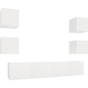 vidaXL 6 Piece White Engineered Wood TV Cabinet Set - TV cabinet vidaXL 6 Piece White Engineered Wood TV Cabinet Set - TV cabinet