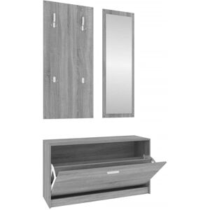 vidaXL Sonoma Gray 3-in-1 Shoe Cabinet Set - Storage & Mirror vidaXL Sonoma Gray 3-in-1 Shoe Cabinet Set - Storage & Mirror