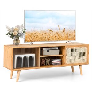 Costway Mid Century Modern TV Stand Bamboo Entertainment Center Media Console Costway Mid Century Modern TV Stand Bamboo Entertainment Center Media Console