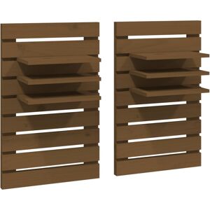 (honey brown) vidaXL 2x Solid Wood Pine Wall-mounted Bedside Shelves Storage Mul (honey brown) vidaXL 2x Solid Wood Pine Wall-mounted Bedside Shelves Storage Mul